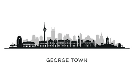 Naklejka premium Georgetown Skyline with Black Silhouette, and Malaysia.