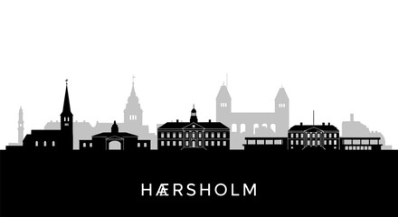 Obraz premium Hrsholm Skyline with Black and White Silhouette.
