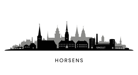 Obraz premium Horsens with Denmark Skyline Silhouette Vector.