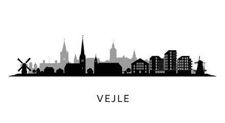 Vejle Denmark City Skyline Silhouette.