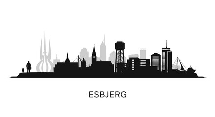 Naklejka premium Esbjerg Denmark skyline silhouette with city view.