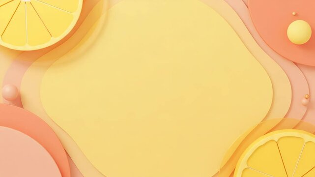 A cheerful yellow background features paper cutouts, spherical accents, and vibrant citrus slices at the borders, perfect for adding warmth brightness to project, copy space.
