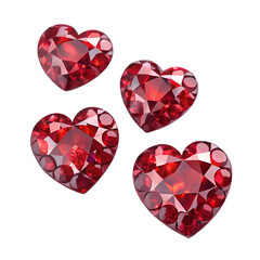 Red gemstones in heart shape isolated on white background