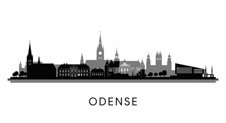Obraz premium Odense Denmark Skyline Silhouette Landmark.