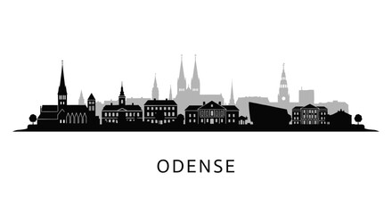 Fototapeta premium Odense with Denmark Skyline Black and White.