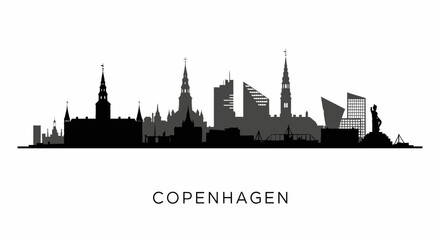 Obraz premium Copenhagen skyline vector with Denmark city silhouette.