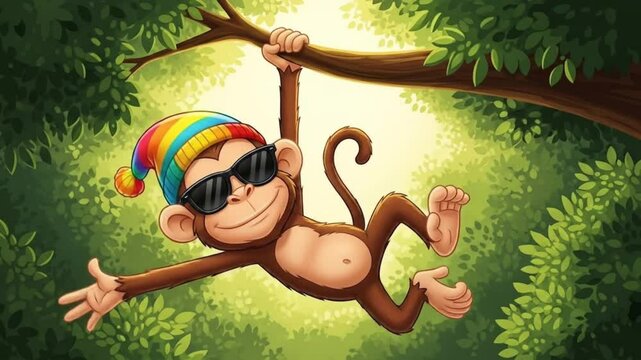 Cool Monkey Hanging from Tree Branch in Lush Jungle