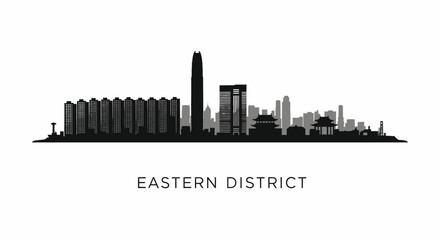 Obraz premium Eastern District cityscape silhouette with black, and white.