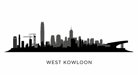 Naklejka premium West Kowloon Cityscape Silhouette with Hong Kong Skyline.