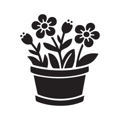 Flower tub silhouette illustration featuring detailed edges Silhouette white background.
