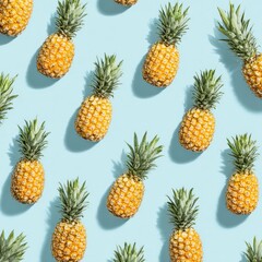 Fototapeta premium Pineapples arranged on blue background 