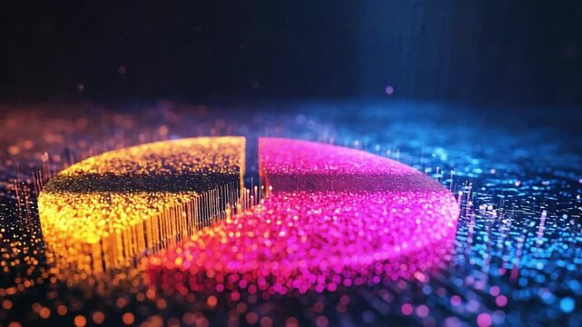 Business pie chart golden and neon pink segment
