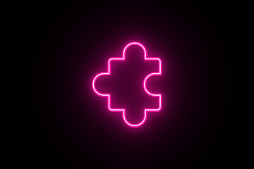 Neon puzzle icon. Neon Game icon. Pink Color icon on black background.