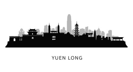 Naklejka premium Yuen Long with Hong Kong Skyline Silhouette.