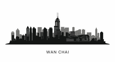 Fototapeta premium Wan Chai with Hong Kong Silhouette Skyline Vector.