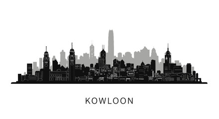 Fototapeta premium Kowloon with Hong Kong Skyline Vector.