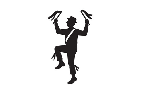 Morris dancer silhouette vector art illustration on white background