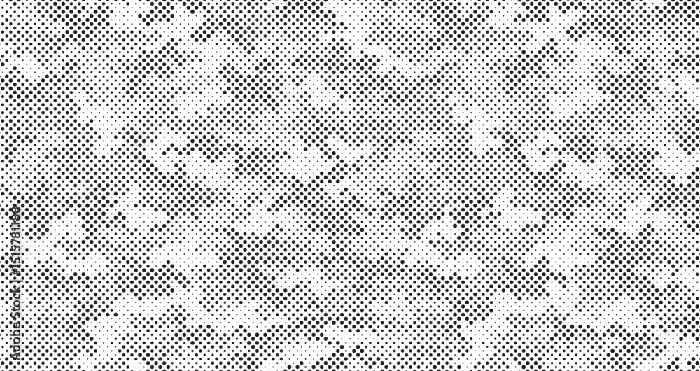 Poster Abstract halftone seamless camouflage pattern. Repeating digital dotted hexagonal camo military texture background. Abstract modern fabric textile ornament. Vector illustration.