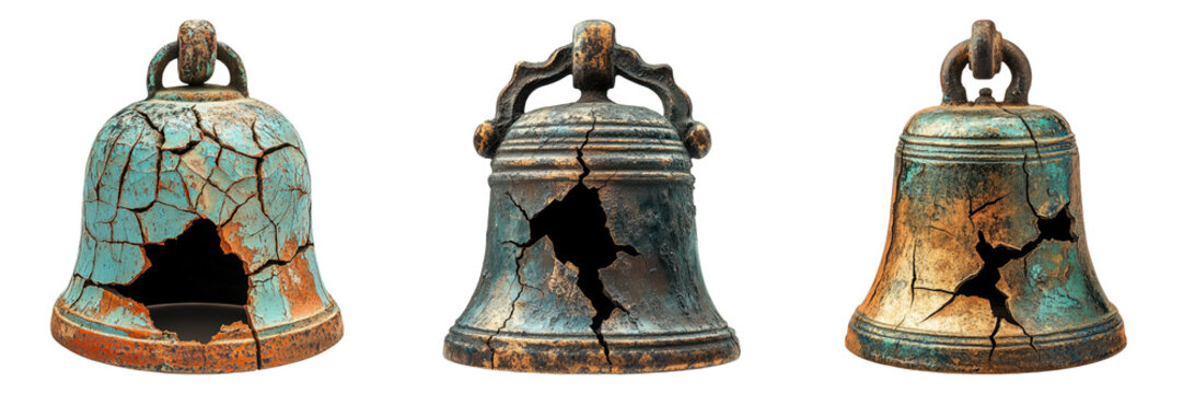 Isolated Cracked Bells on Transparent Background for Design Projects