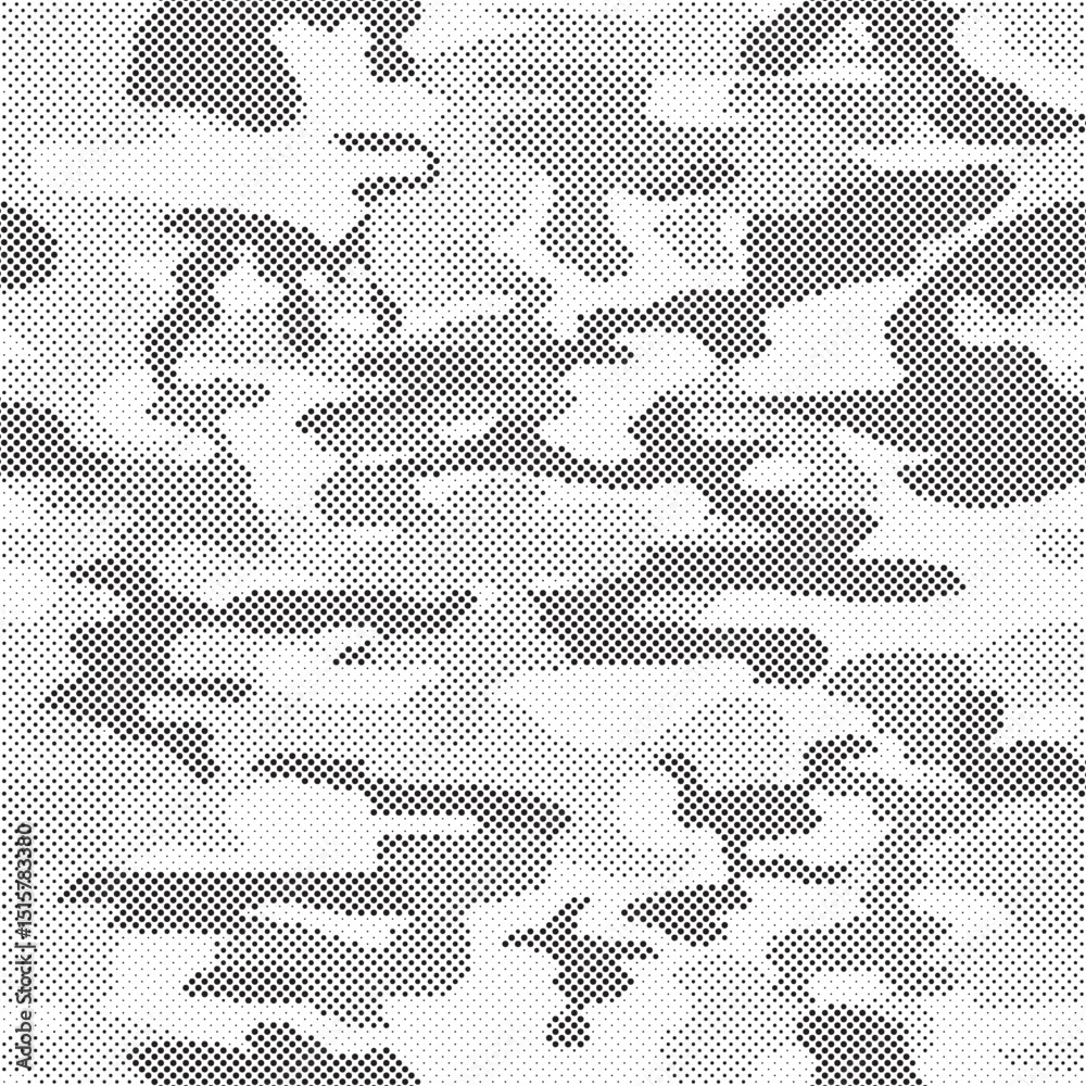 Poster Abstract halftone seamless camouflage pattern. Repeating digital dotted hexagonal camo military texture background. Abstract modern fabric textile ornament. Vector illustration.
