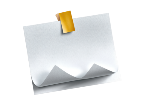 A Note of Ideas: A crisp, inviting image of a plain white note with curled edges, secured by a gold paperclip, symbolizing the inception of innovative concepts.