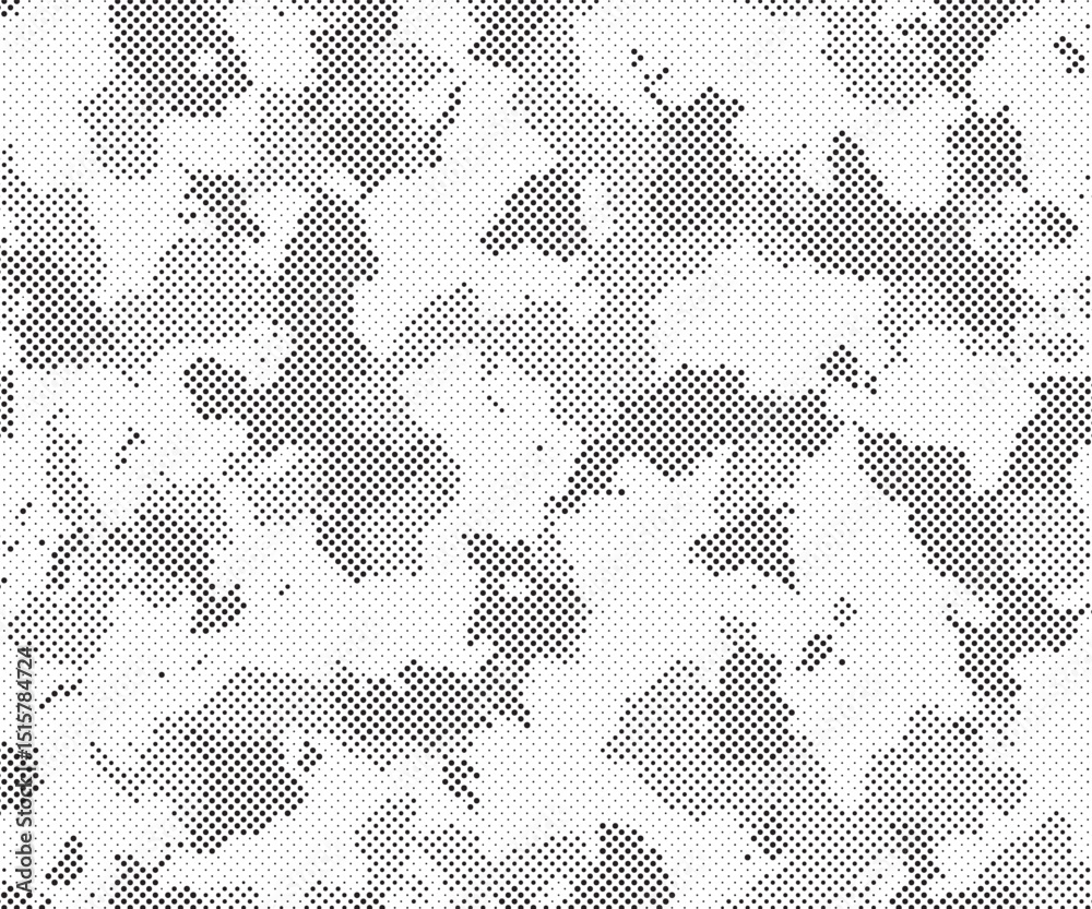 Poster Abstract halftone seamless camouflage pattern. Repeating digital dotted hexagonal camo military texture background. Abstract modern fabric textile ornament. Vector illustration.