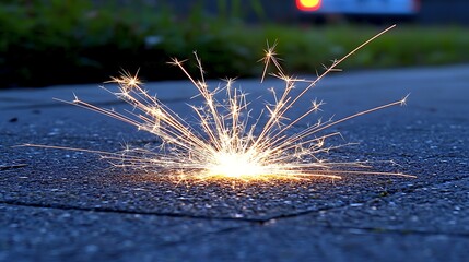 Energetic sparks flying outward with motion blur effects, creating a radiant burst of light on a dark background