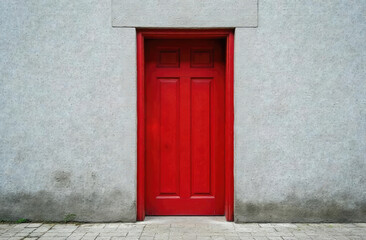 Red door on a gray background