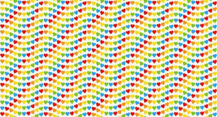 Wavy Rainbow Heart Mosaic, seamless vector pattern with colorful hearts in a retro vintage rainbow palette. Perfect for backgrounds, textiles, and festive banner designs, spreads love and joy