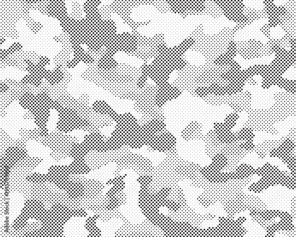 Poster Abstract halftone seamless camouflage pattern. Repeating digital dotted hexagonal camo military texture background. Abstract modern fabric textile ornament. Vector illustration.