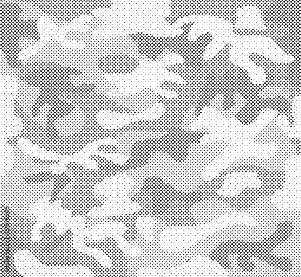 Poster Abstract halftone seamless camouflage pattern. Repeating digital dotted hexagonal camo military texture background. Abstract modern fabric textile ornament. Vector illustration.