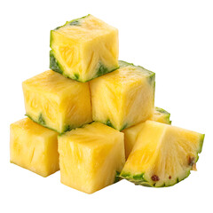 Pineapple cubes pile isolated on white background
