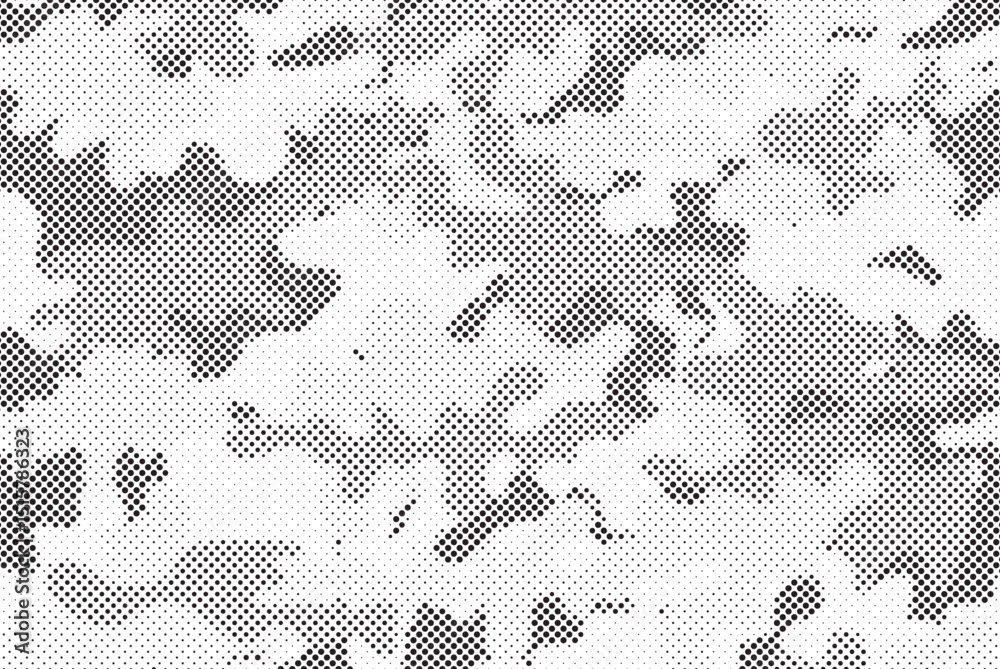 Poster Abstract halftone seamless camouflage pattern. Repeating digital dotted hexagonal camo military texture background. Abstract modern fabric textile ornament. Vector illustration.