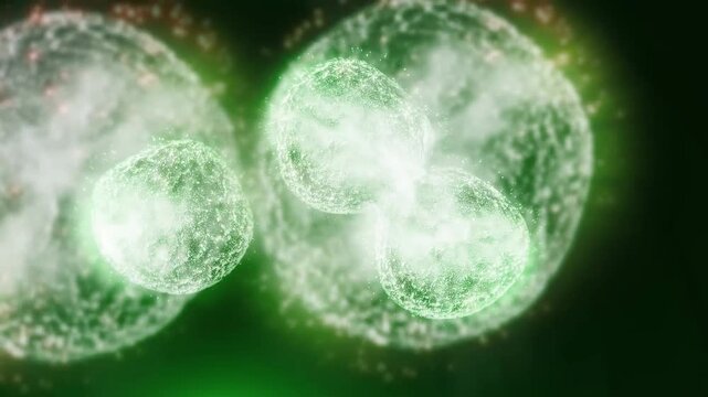 Study of cell division through a microscope. Abstract animation of cells for any medical, technological and similar projects.
