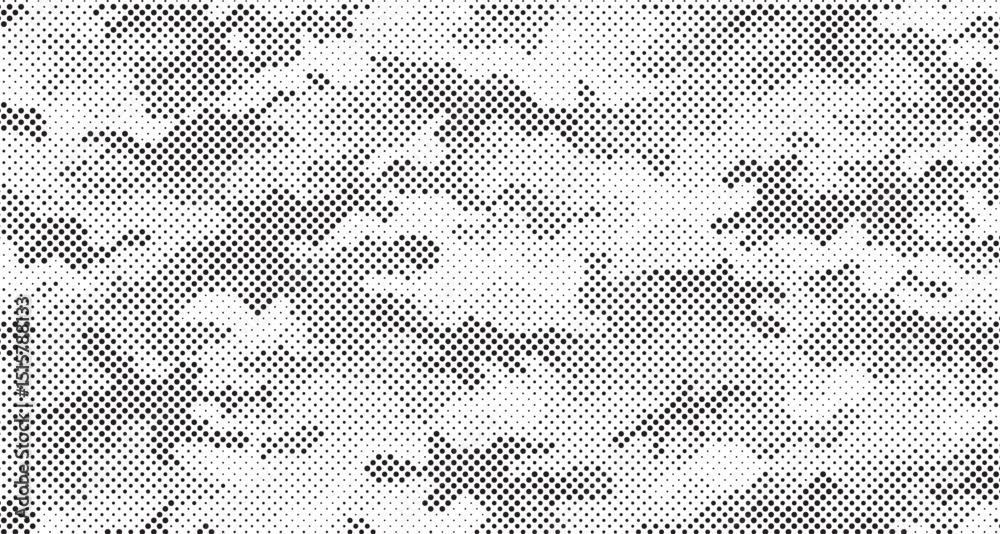 Poster Abstract halftone seamless camouflage pattern. Repeating digital dotted hexagonal camo military texture background. Abstract modern fabric textile ornament. Vector illustration.