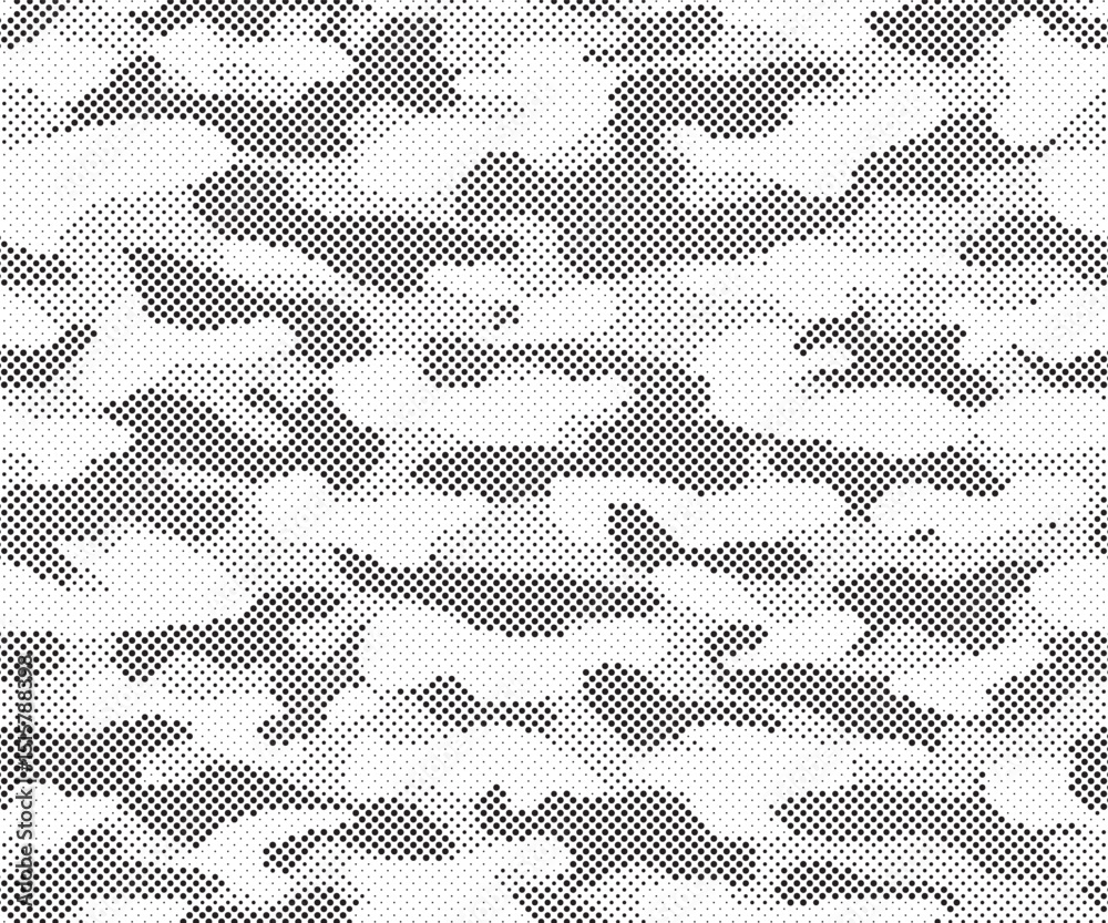 Poster Abstract halftone seamless camouflage pattern. Repeating digital dotted hexagonal camo military texture background. Abstract modern fabric textile ornament. Vector illustration.