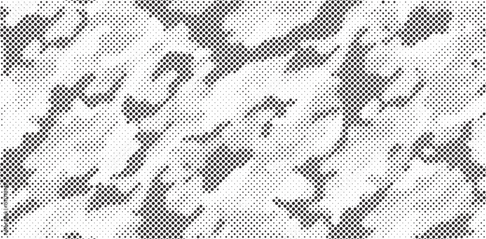 Poster Abstract halftone seamless camouflage pattern. Repeating digital dotted hexagonal camo military texture background. Abstract modern fabric textile ornament. Vector illustration.