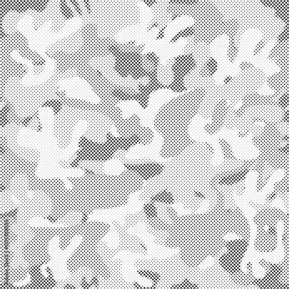 Poster Abstract halftone seamless camouflage pattern. Repeating digital dotted hexagonal camo military texture background. Abstract modern fabric textile ornament. Vector illustration.