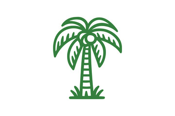 Obraz premium Green Outline Vector Illustration of a Palm Tree with Coconuts and Grass