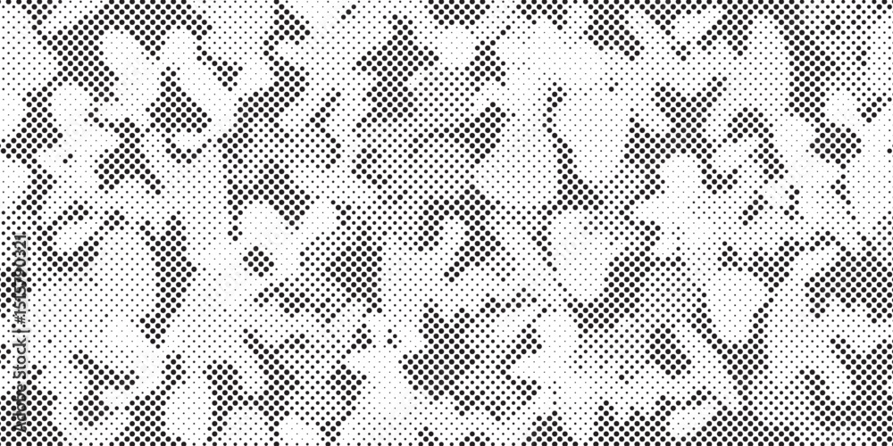 Poster Abstract halftone seamless camouflage pattern. Repeating digital dotted hexagonal camo military texture background. Abstract modern fabric textile ornament. Vector illustration.