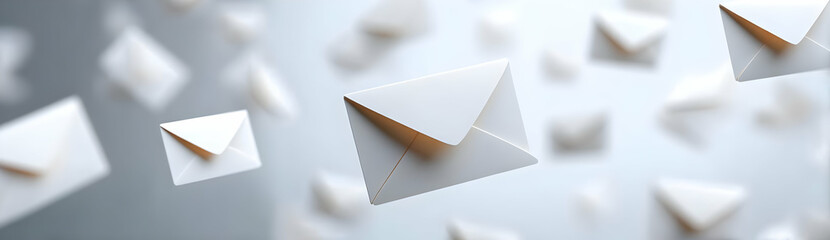 A visually captivating scene of flying envelopes symbolizes communication, networking, and the digital age. Perfect for concepts of messaging and correspondence.