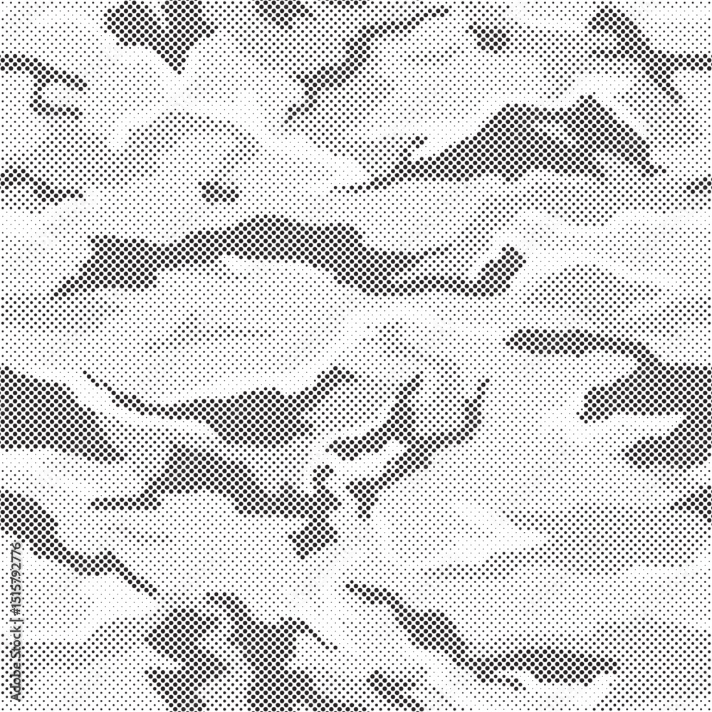 Poster Abstract halftone seamless camouflage pattern. Repeating digital dotted hexagonal camo military texture background. Abstract modern fabric textile ornament. Vector illustration.