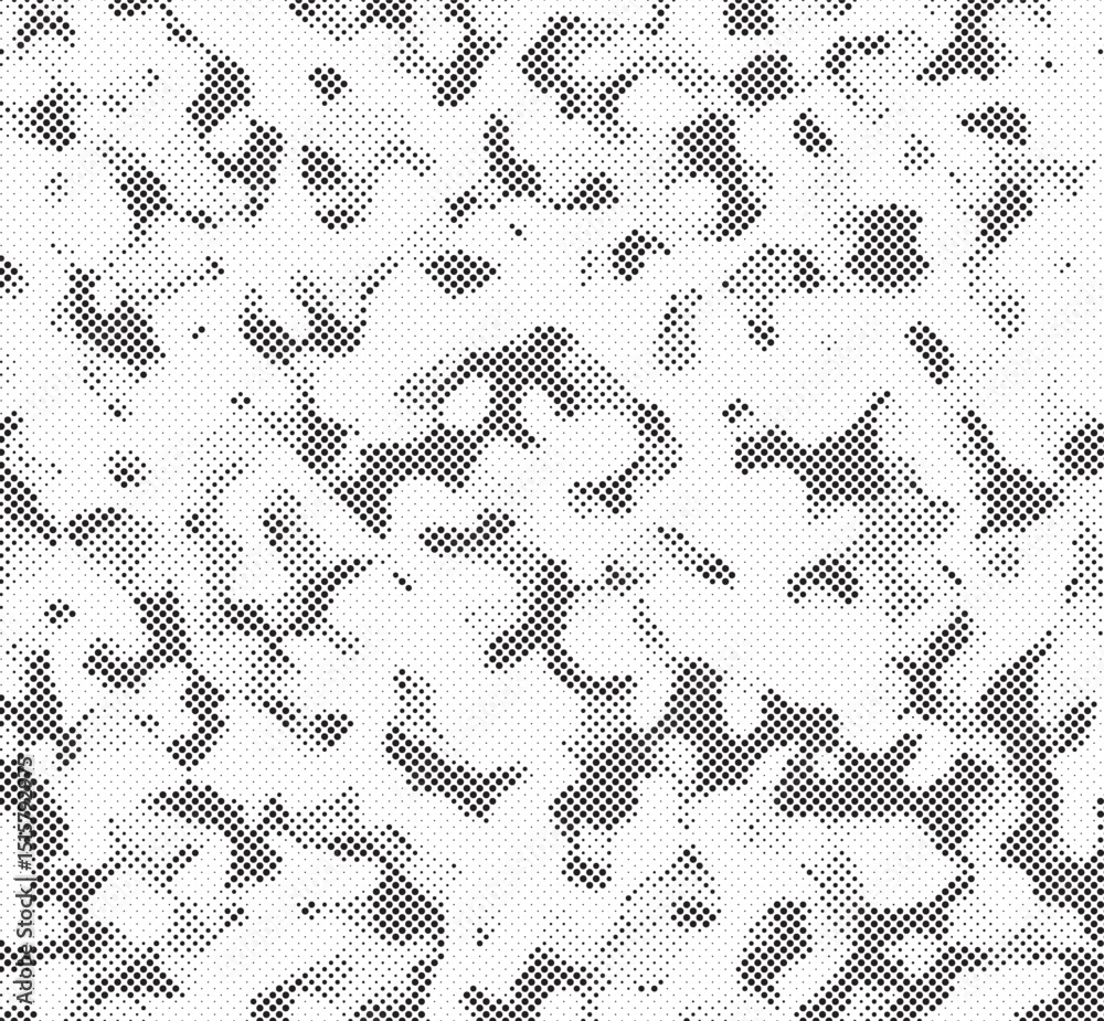 Poster Seamless camouflage pattern. Repeating digital dotted hexagonal camo military texture background. Abstract modern fabric textile ornament. Vector illustration.