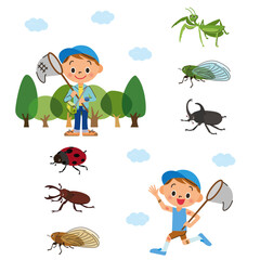 夏休みに昆虫採取を楽しむ子供