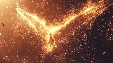 Bright sparks converging into a sharp emblem design, with glowing edges and radiant light effects enhancing the fiery composition