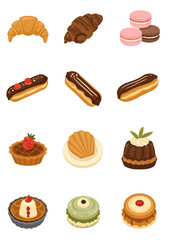 Pastries Vector Set Baking Sweet Food Dessert.