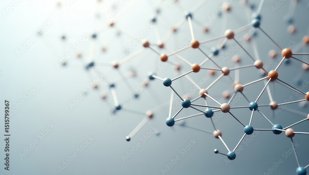 Poster abstract network connection with blue and orange nodes on gradient background