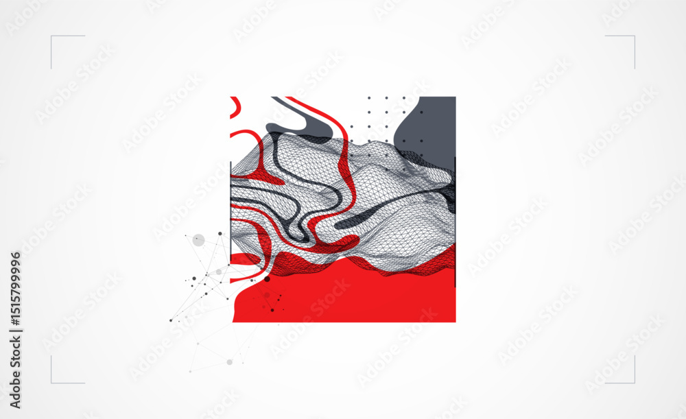 Poster Abstract art wireframe background. Modern science or technology art elements. Surface illustration. Hand made vector.
