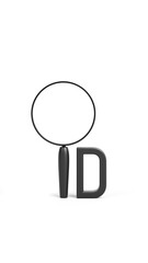 Black 3D icon people human body model object form magnifying glass mark on white background. Logo Design is Abbreviation iD or identity. Concept of search person. clipping path. 3D Illustration.
