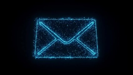 Glowing blue envelope icon animation on a black background for digital communication - Powered by Adobe